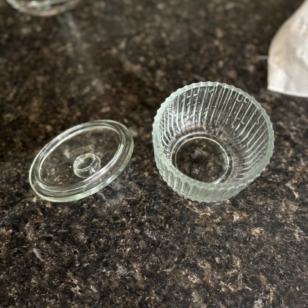 MCM Glass Round Trinket Keepsake Box Jar For Jewelry